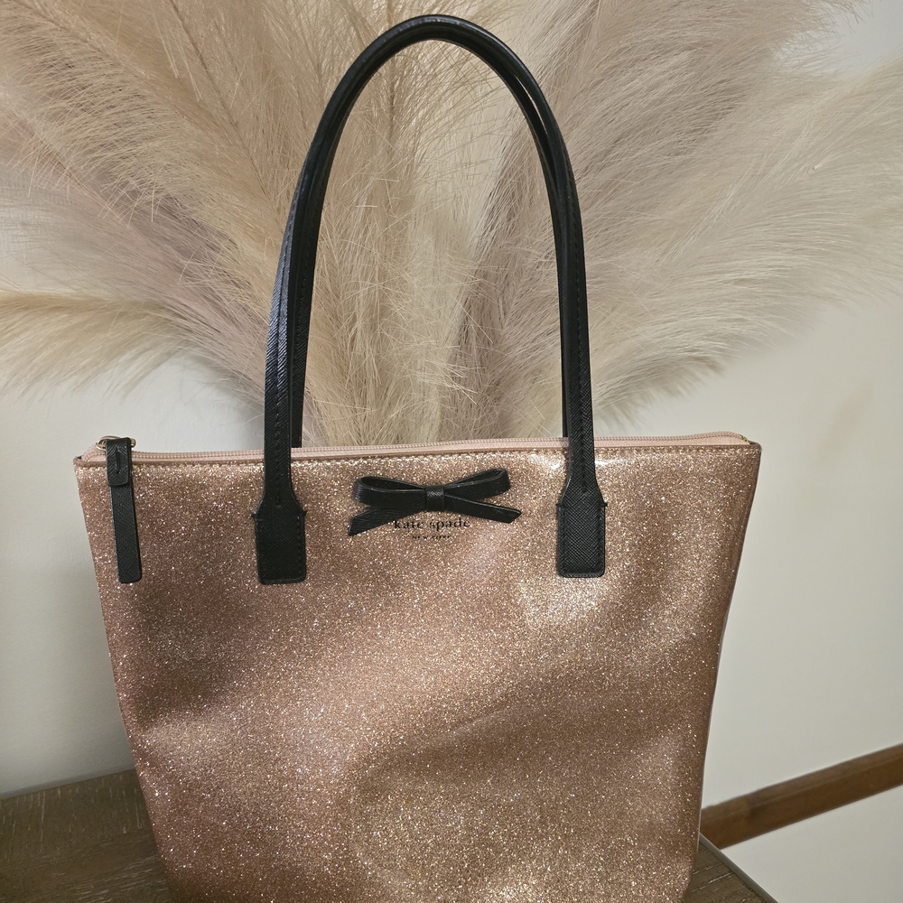 Kate Spade Glitter Tote Bag - Rose Gold and Black